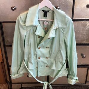 White House Black Market Light Green Crop Trench Coat